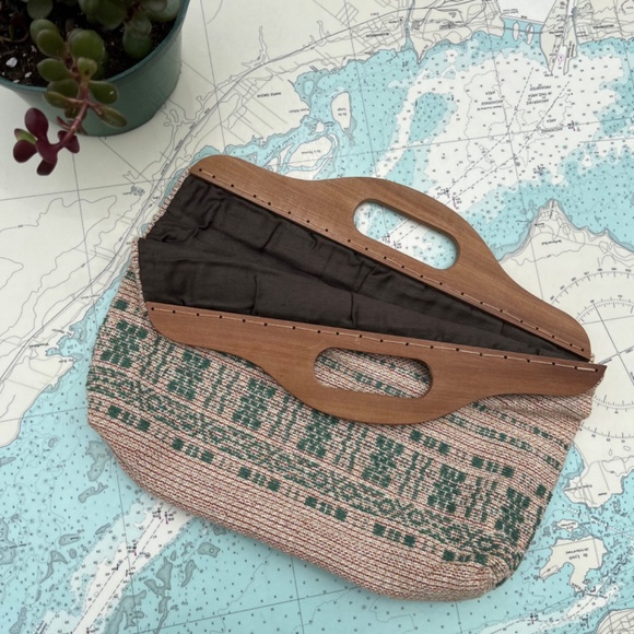 Vintage Wood Handled Tapestry Purse - Picture 2 of 4